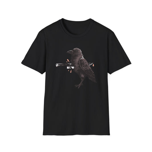 Bold Stabbed Raven T-Shirt - Unique Gothic Crow Design. Embrace Dark Aesthetics with this Edgy Statement Tee!