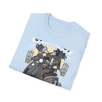 Bold Skull Scooterist T-Shirt | Vintage Biker Rider Tee for Men | Authentic Retro Old School Scooter & Crossbones Design