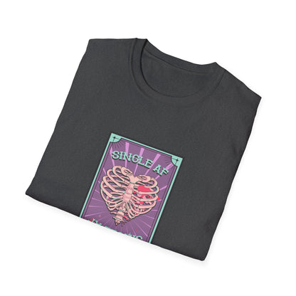 Bold SINGLE AF T-Shirt | Funny Anti-Valentine's Skeleton Heart Tee | Unique Self-Love Statement Graphic Shirt