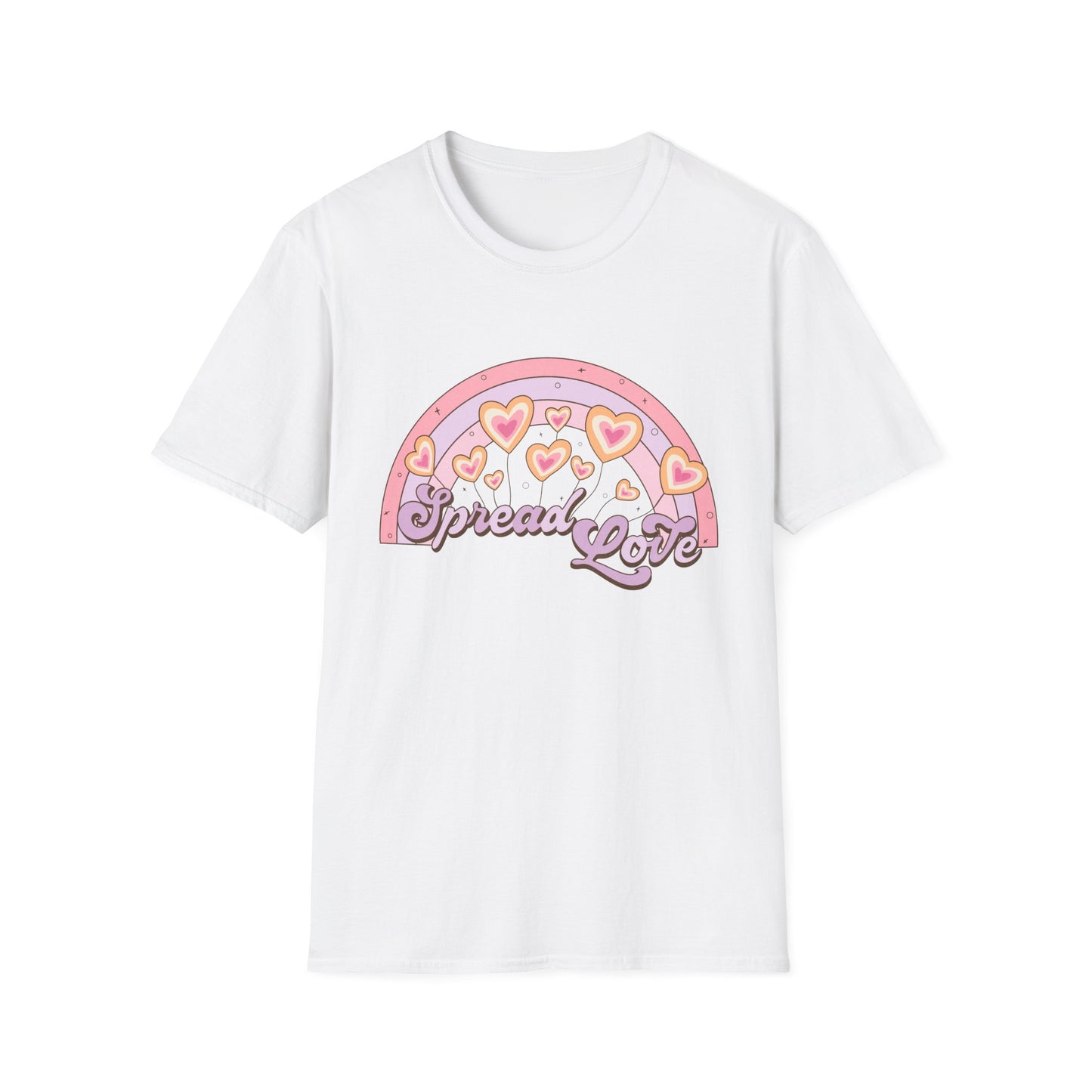 Groovy Spread Love T-Shirt | Retro Pastel Hearts Rainbow Tee | Empowering Positive Vibes for Women & Teens | Cute & Inspiring Gift