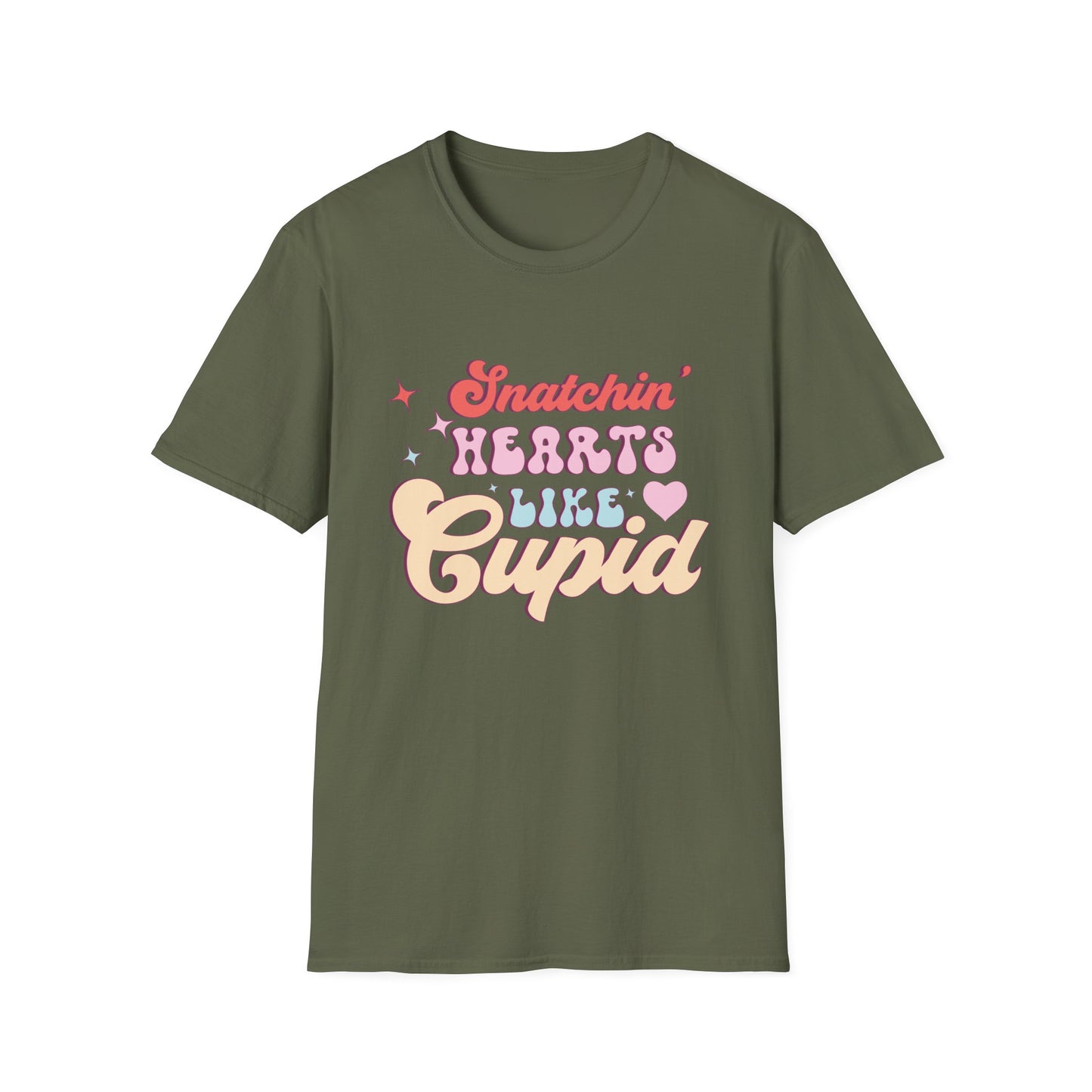 Snatchin' Hearts Like Cupid Groovy T-Shirt | Trendy Retro Valentine's Tee for Her | Playful Flirty Love & Romance Style