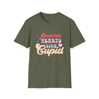 Snatchin' Hearts Like Cupid Groovy T-Shirt | Trendy Retro Valentine's Tee for Her | Playful Flirty Love & Romance Style