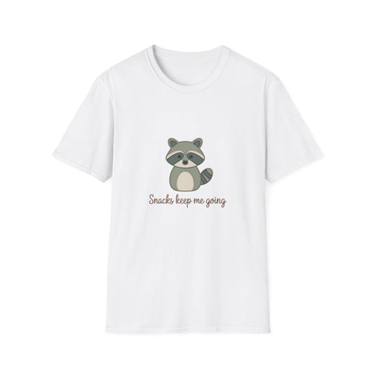 Adorable Raccoon Snacks Keep Me Going T-Shirt | Hilarious Foodie Fun Tee for Animal Lovers & Snack Enthusiasts