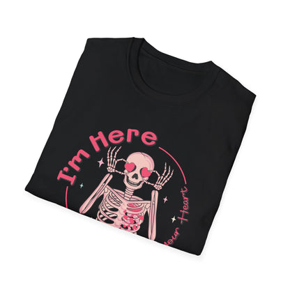 Charming Skeleton Love T-Shirt: "I'm Here To Steal Your Heart" Valentine's Day Graphic Tee – Unique Romantic Gift