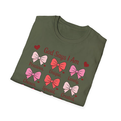 Uplifting God Says I Am T-Shirt | Empowering Christian Faith Tee for Women | Divine Self-Worth Affirmation Gift