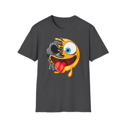 Unique Melting Skull Smiley Face T-Shirt - Vibrant Edgy Cartoon Graphic Tee for Pop Culture Fans