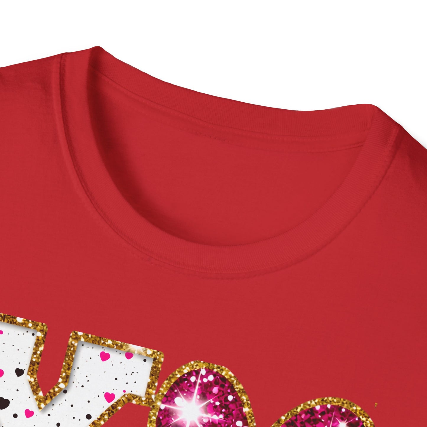 Sparkly XO Hearts T-Shirt | Adorable Pink Glitter Valentine's Day & Love Tee for Her | Hugs Kisses Style
