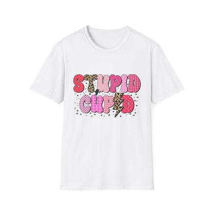Edgy "Stupid Cupid" T-Shirt - Sarcastic Anti-Valentine's Day Tee with Retro Leopard & Glitter Patterns