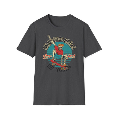Vintage Skateboarding Skeleton T-Shirt | "Live Fast Die Young" Retro Skater Tee for Edgy Style