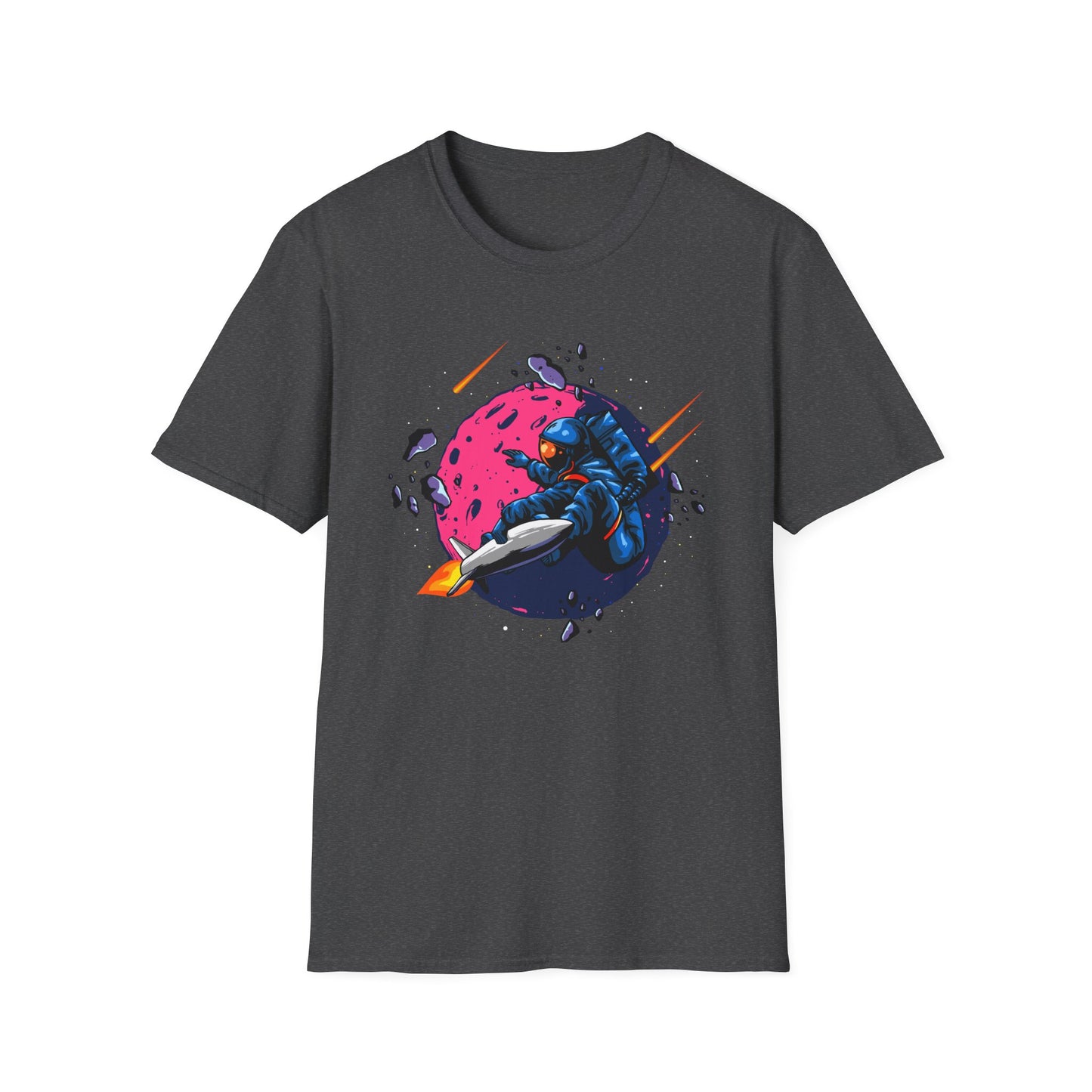 Epic Space Surfer Astronaut T-Shirt | Thrilling Galactic Rocket Ride Design Tee for Sci-Fi & Adventure Fans