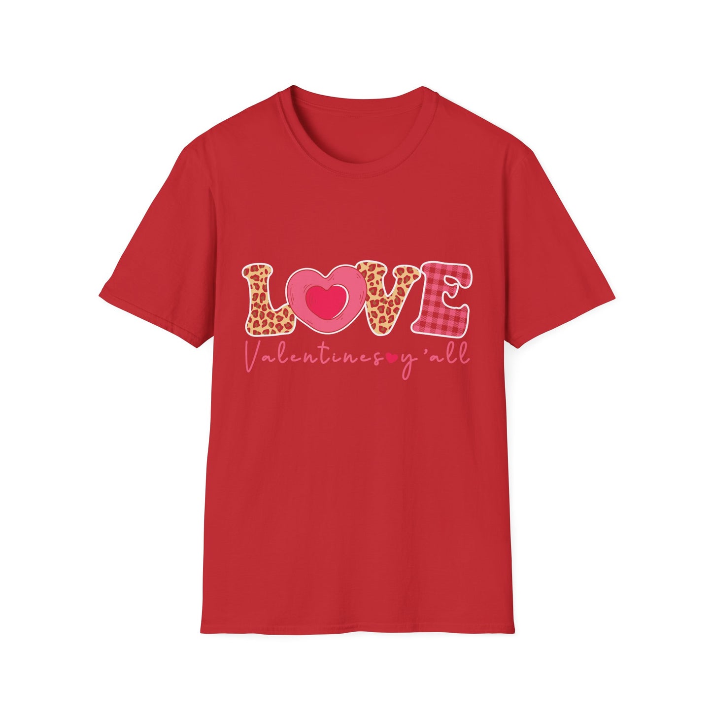 Charming Leopard & Plaid LOVE Valentines Y'all T-Shirt - Trendy Southern Sweetheart Tee for Women, Perfect Valentine's Day Gift