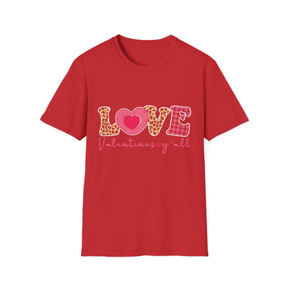 Charming Leopard & Plaid LOVE Valentines Y'all T-Shirt - Trendy Southern Sweetheart Tee for Women, Perfect Valentine's Day Gift