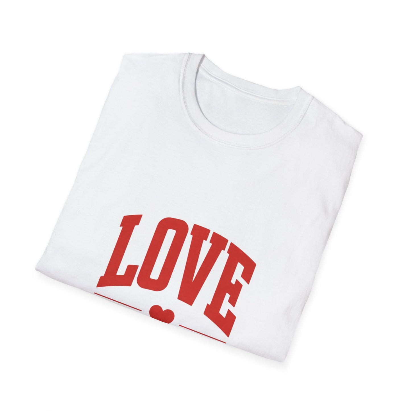 Bold Red LOVE Heart T-Shirt | Expressive Arched Graphic Tee | Stylish & Heartfelt Valentine's Day, Anniversary, Everyday Wear Gift