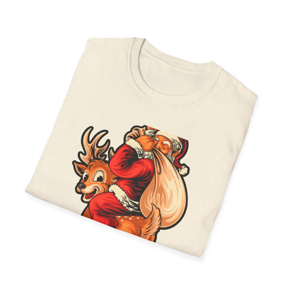 Epic Santa Riding Reindeer T-Shirt - Funny Christmas Piggyback Holiday Tee | Joyful Festive Apparel
