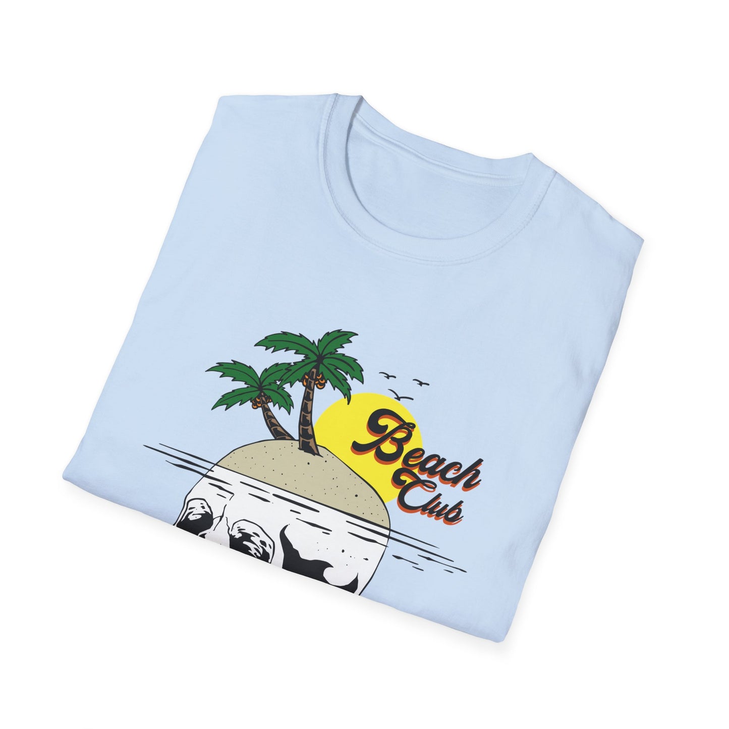 Skull Island Beach Club T-Shirt | Unique Tropical Retro Summer Vacation Tee | Edgy Palm Tree Sunset Graphic