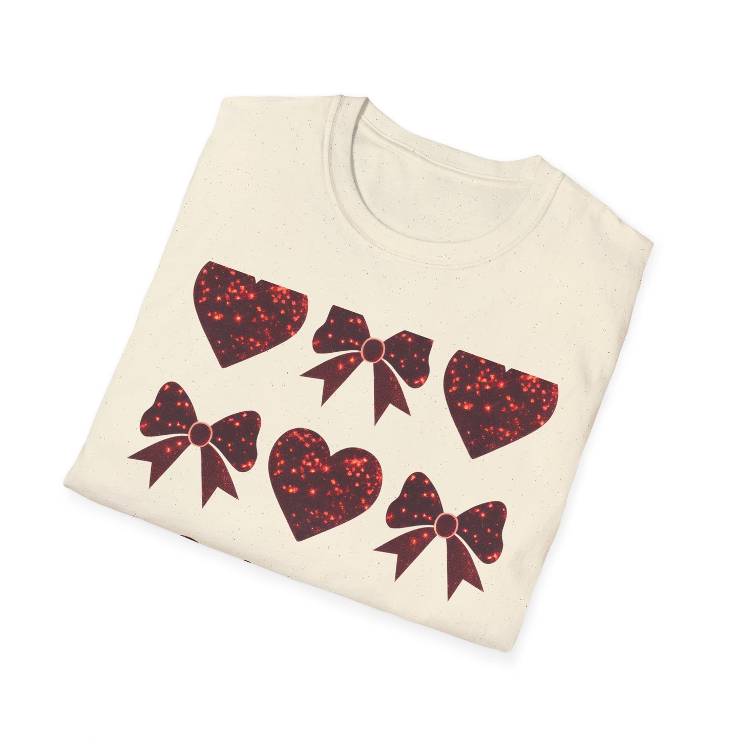 Dazzling Sparkle Hearts & Bows T-Shirt | Chic Glitter Love Tee for Women | Radiant Valentine's Day Gift