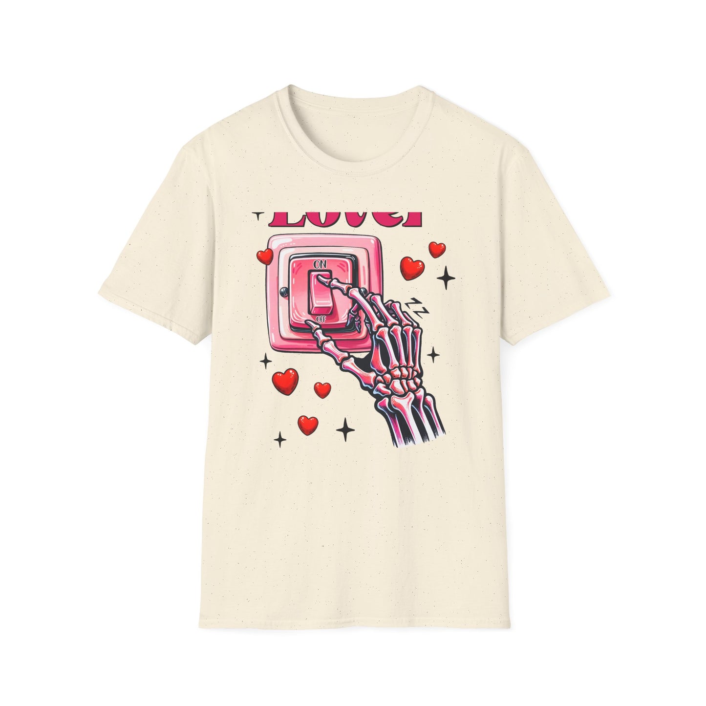 Unique Lover T-Shirt | Edgy Skeleton Hand & Love Switch Graphic Tee | Romantic Valentine's Day Statement Gift