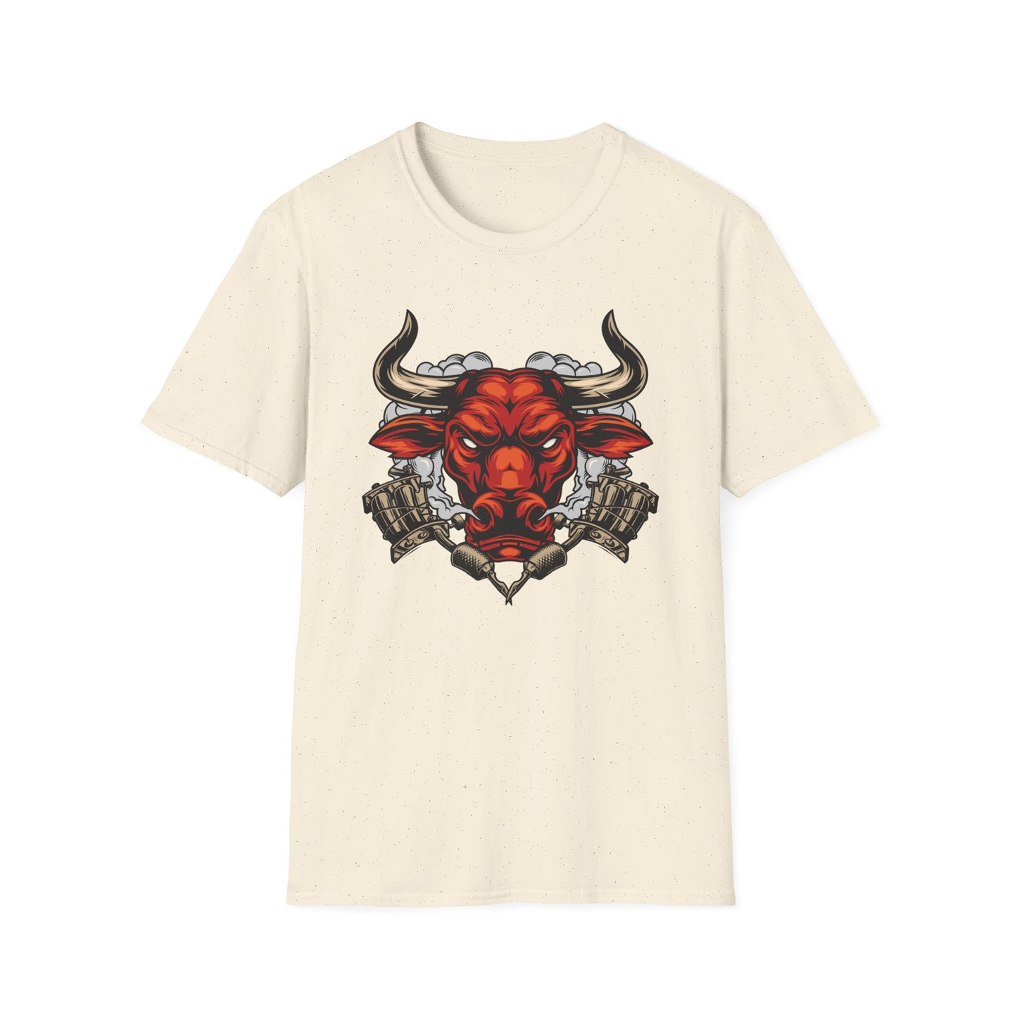 Fierce Red Bull Tattoo Machine T-Shirt | Bold Ink Art Graphic Tee | Edgy & Powerful Apparel Gift