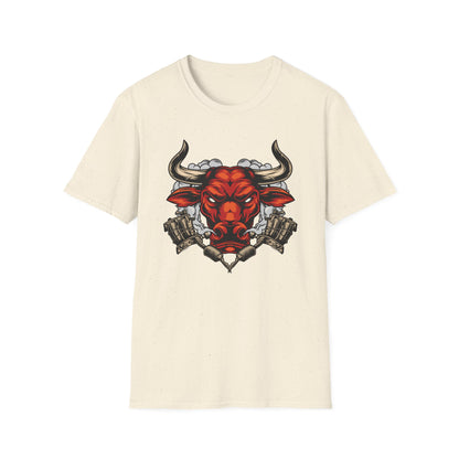 Fierce Red Bull Tattoo Machine T-Shirt | Bold Ink Art Graphic Tee | Edgy & Powerful Apparel Gift