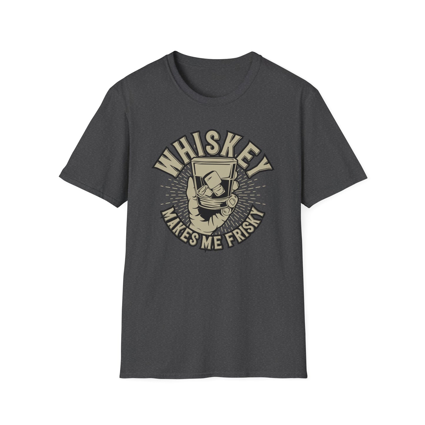 Bold 'Whiskey Makes Me Frisky' T-Shirt - Funny Drinking Tee for Whiskey Lovers | Perfect Bar & Party Humor Gift