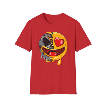 Melting Love Skull Emoji T-Shirt | Edgy Heart Eye Graphic Tee - Unique Streetwear & Dark Humor Apparel