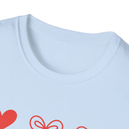 Adorable Valentine's Day Hearts & Bows T-Shirt | Sweet Romantic Love Graphic Tee for Women, Girls & Teens