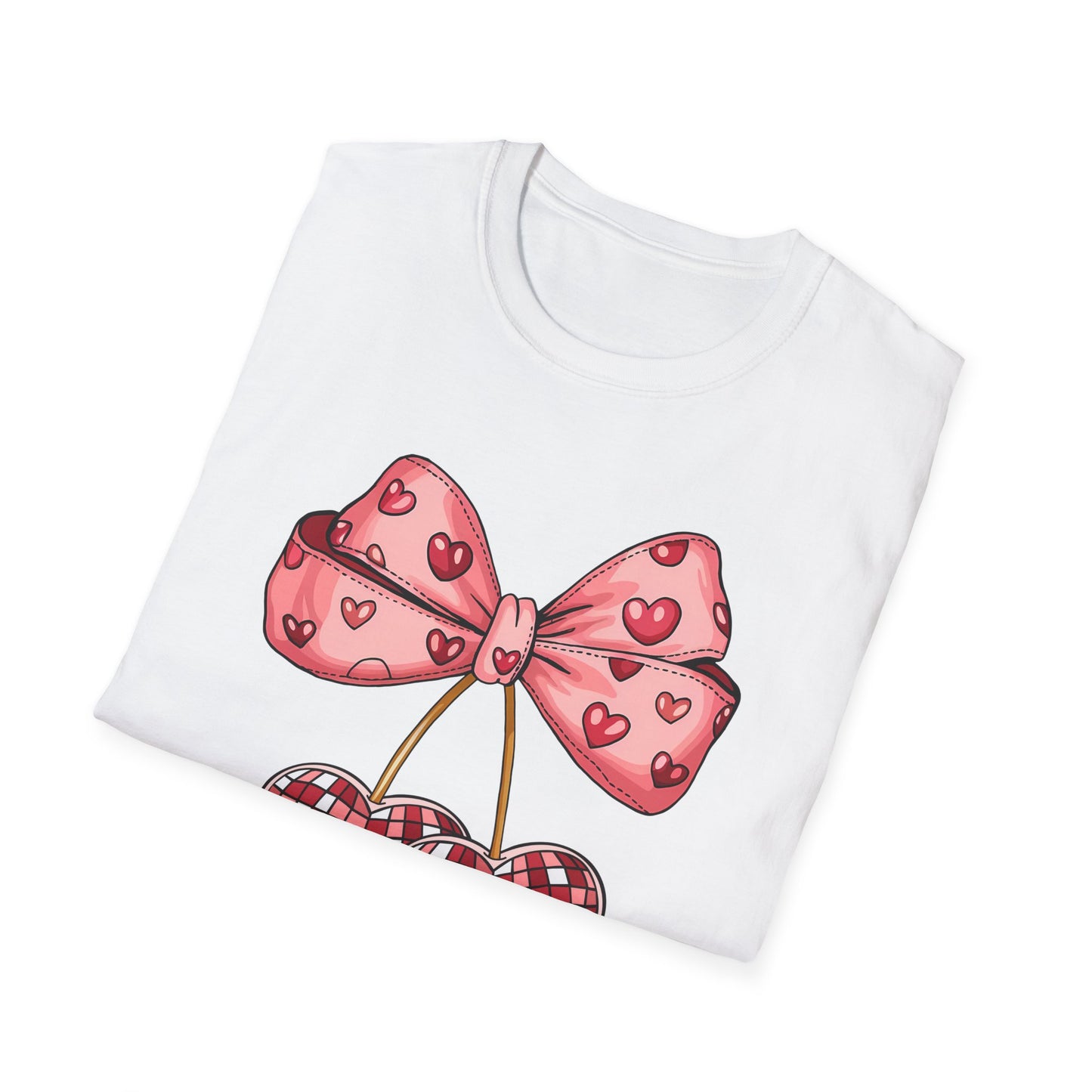 Sweet Mosaic Heart & Pink Bow T-Shirt | Adorable Valentine's Day Gift for Her | Unique Love Design