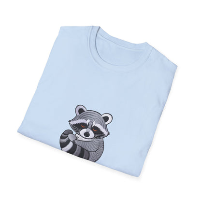 Adorable 'Powered By Snack' Raccoon T-Shirt - Hilarious Animal Lover Tee for Cozy Comfort & Snack Enthusiasts. Must-Have Gift!