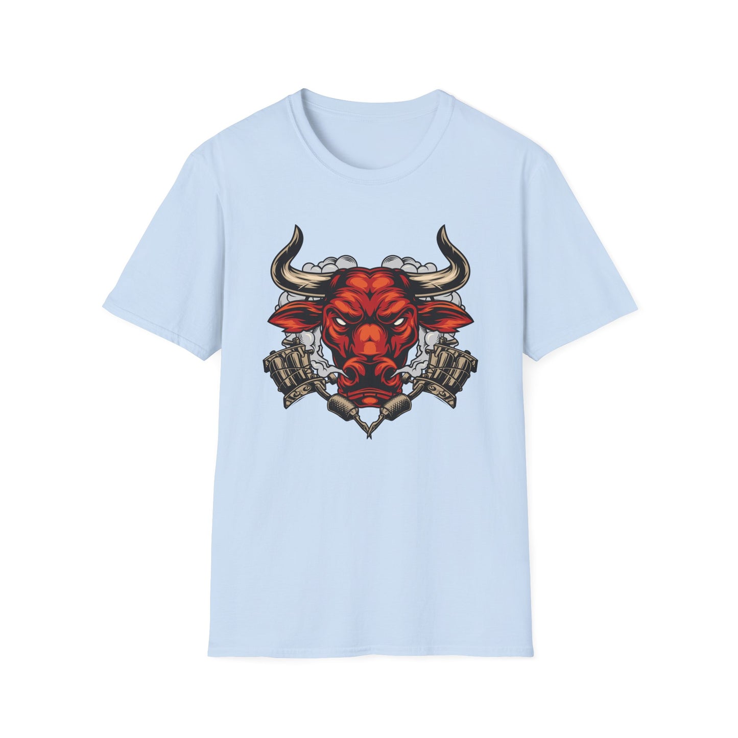 Fierce Red Bull Tattoo Machine T-Shirt | Bold Ink Art Graphic Tee | Edgy & Powerful Apparel Gift