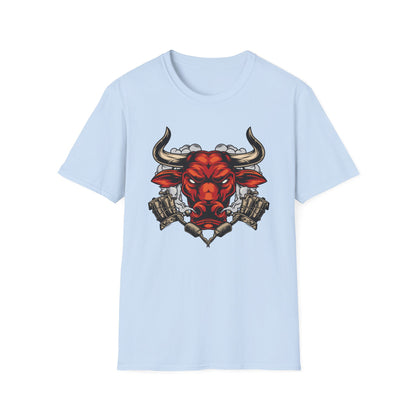 Fierce Red Bull Tattoo Machine T-Shirt | Bold Ink Art Graphic Tee | Edgy & Powerful Apparel Gift