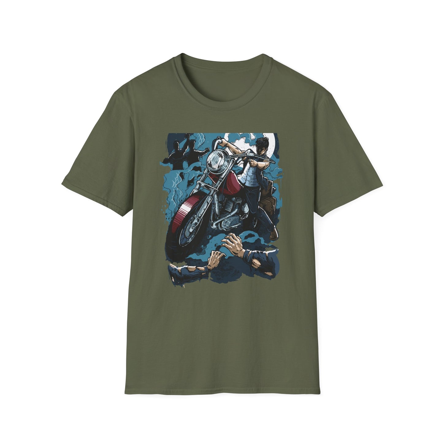 Epic Zombie Apocalypse Hunter T-Shirt - Fearless Biker Survival Horror Tee for Gamers & Fans - Thrilling Crossbow Rider Design