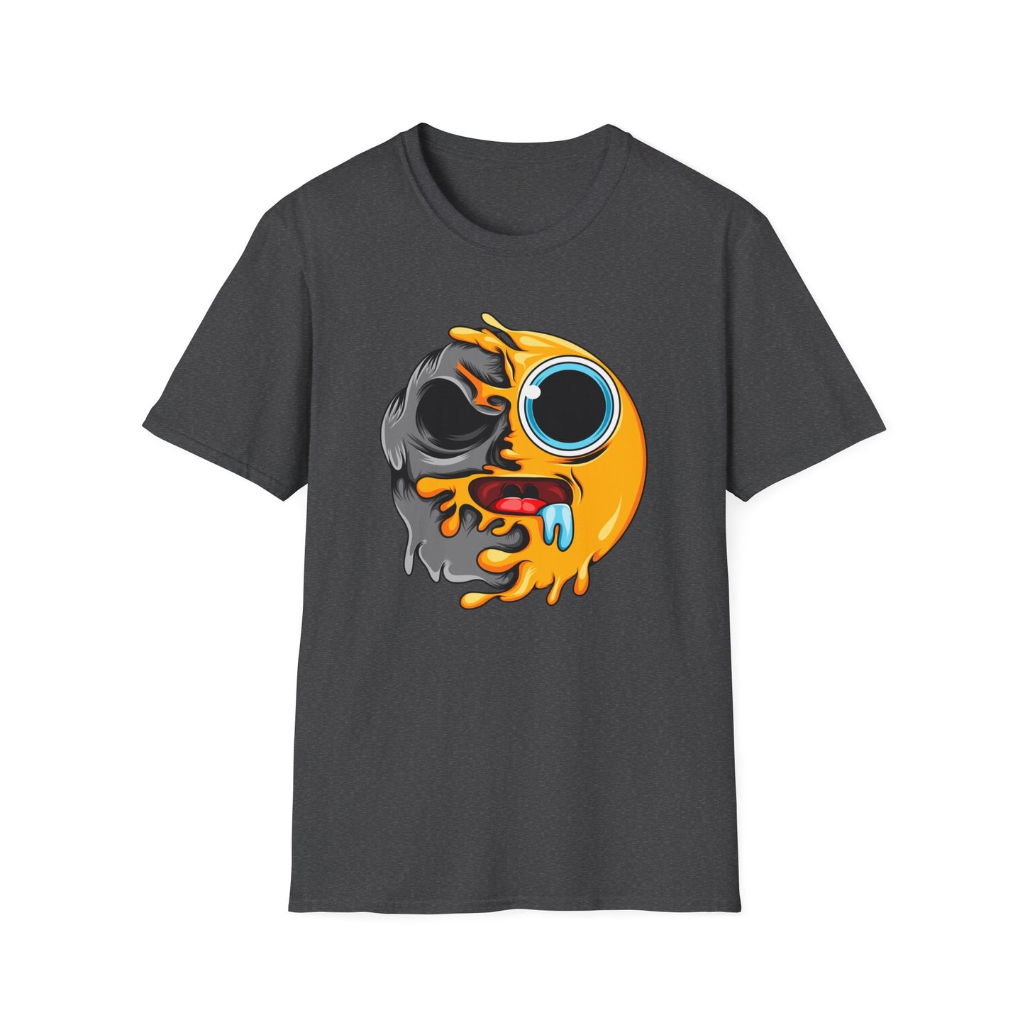 Vibrant Melting Emoji Skull T-Shirt | Unique Horror Pop Art Streetwear Tee | Edgy Graphic Design Statement
