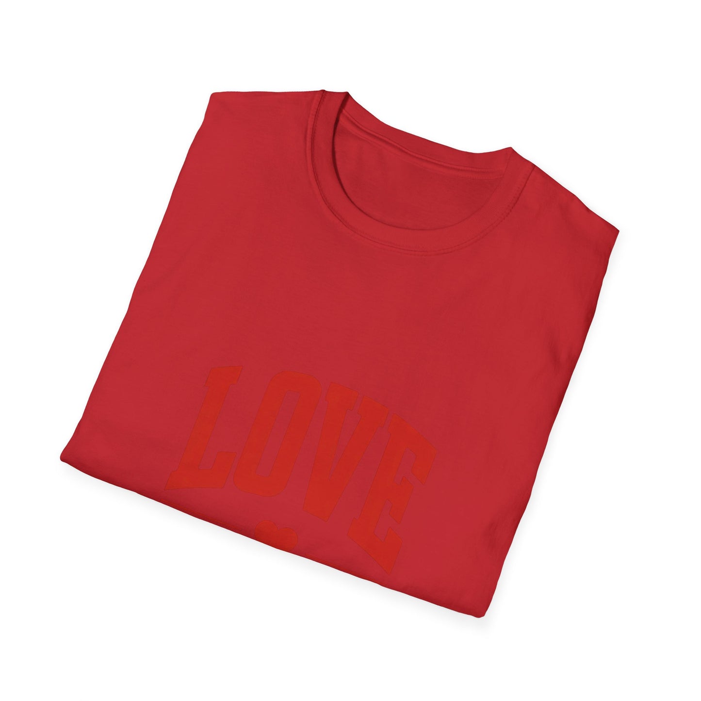 Bold Red LOVE Heart T-Shirt | Expressive Arched Graphic Tee | Stylish & Heartfelt Valentine's Day, Anniversary, Everyday Wear Gift