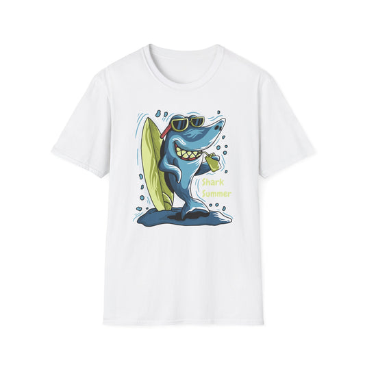 Chill Shark Summer Surfer T-Shirt | Funny Beach Vacation & Ocean Lover Tee | Awesome Ocean Vibes Gift for Men & Women