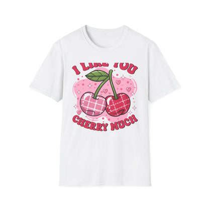 Adorable "I Like You Cherry Much" T-Shirt | Sweet Valentine's Day Love Cherries Graphic Tee | Cute Romantic Gift