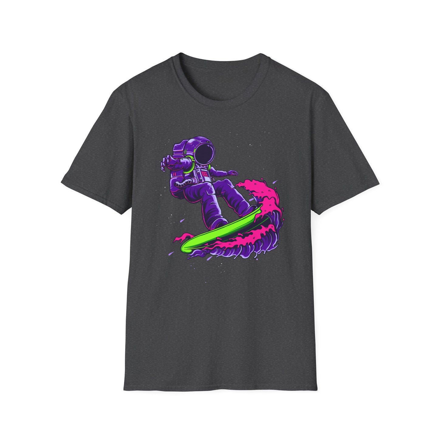 Vibrant Astronaut Surfing T-Shirt - Epic Space Wave Design for Sci-Fi & Surf Lovers | Unique Cosmic Apparel