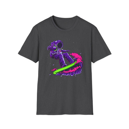 Vibrant Astronaut Surfing T-Shirt - Epic Space Wave Design for Sci-Fi & Surf Lovers | Unique Cosmic Apparel