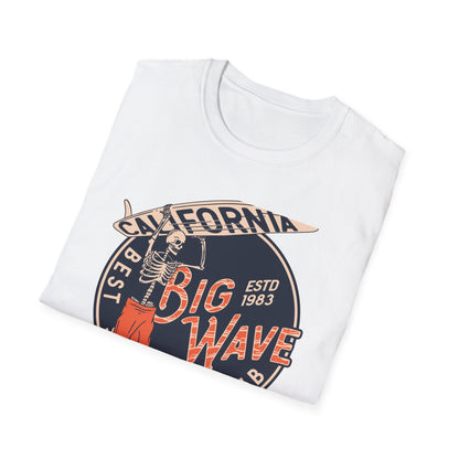 Epic California Big Wave Surfing Club T-Shirt - Vintage Skeleton Surfer Tee for Beach Lovers & Retro Style Fans