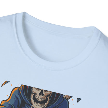 Epic Grim Reaper Biker T-Shirt | 'Death Race' Skeleton Motorcycle Graphic Tee for Bold Riders & Edgy Streetwear Fans