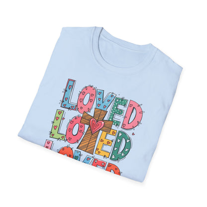 Vibrant Loved John 3:16 T-Shirt | Christian Faith Cross Hearts Tee | Uplifting Scripture Apparel for Women & Believers