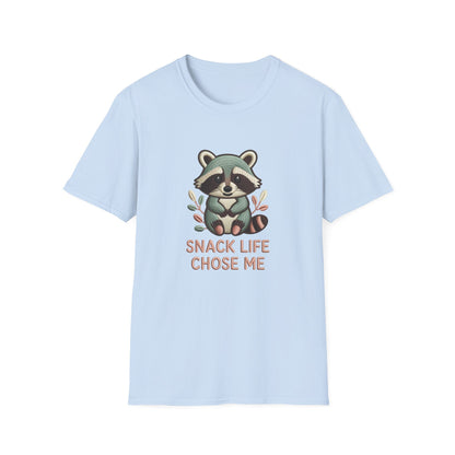 Adorable "Snack Life Chose Me" Raccoon T-Shirt | Funny Embroidered Style Animal Lover Tee | Cozy Unisex Foodie Gift