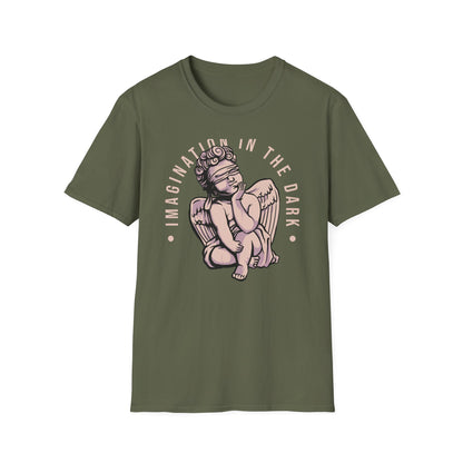Captivating Blindfolded Cherub T-Shirt | 'Imagination In The Dark' Aesthetic Graphic Tee for Artistic Souls