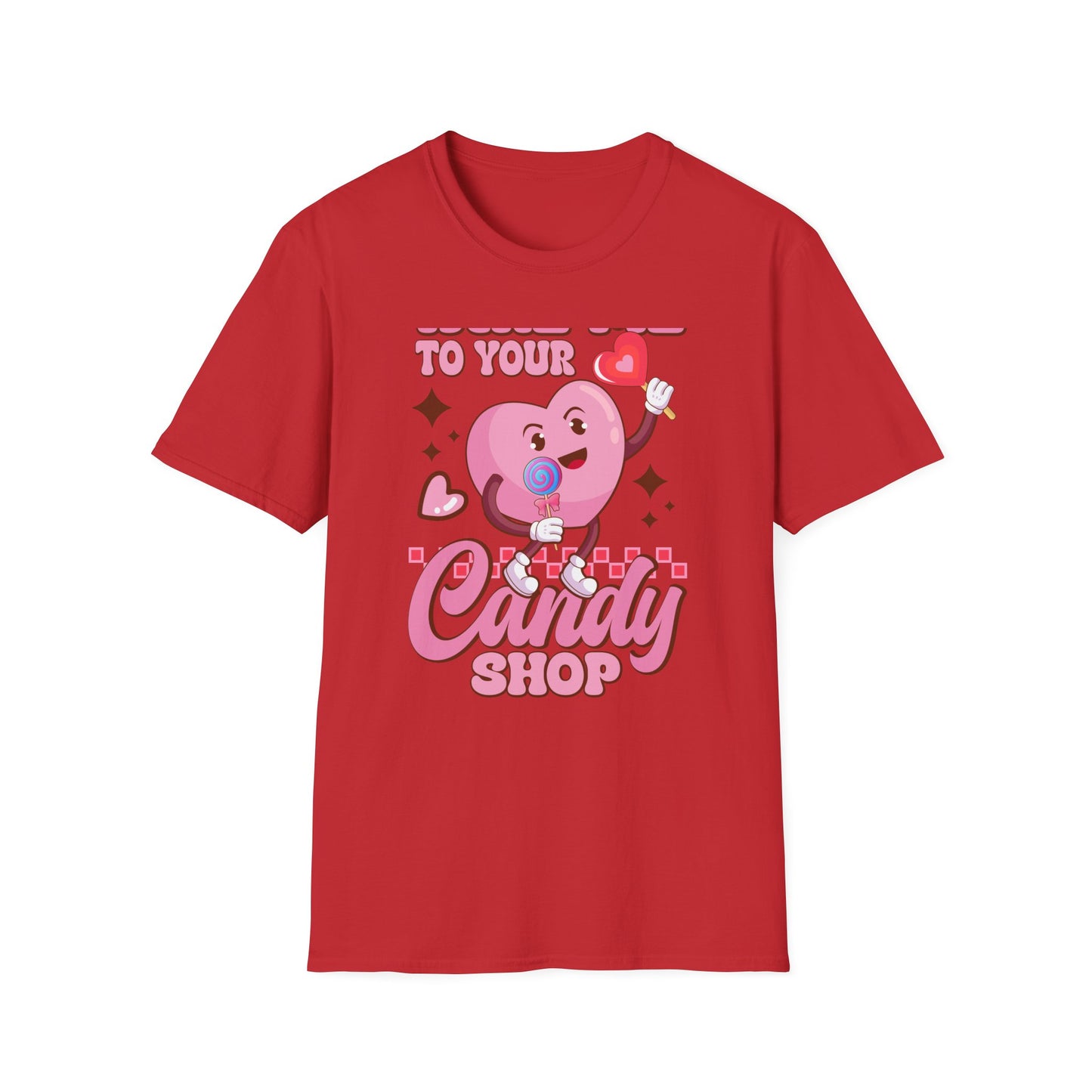 Sweet & Groovy 'Take Me To Your Candy Shop' T-Shirt | Adorable Retro Heart Lollipop Tee | Perfect Valentine's Day Gift for Candy Lovers