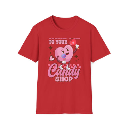Sweet & Groovy 'Take Me To Your Candy Shop' T-Shirt | Adorable Retro Heart Lollipop Tee | Perfect Valentine's Day Gift for Candy Lovers