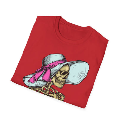 Effortlessly Chic Skeleton Sun Hat T-Shirt | Sassy Summer Beach Vacation Tee | Unique Women's Fashion