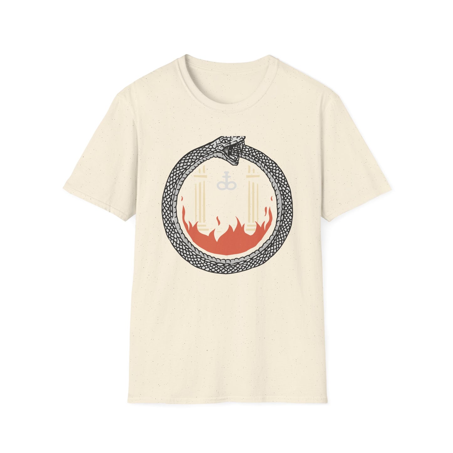 Unleash Your Inner Fire: Mystic Ouroboros & Leviathan Cross T-Shirt | Eternal Alchemy Symbol Tee