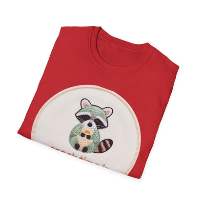 Charming Embroidered Raccoon T-Shirt - "Snack Time Is Mandatory" Cute Animal Lover & Foodie Tee