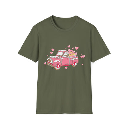 Adorable Pink Vintage Pickup Truck T-Shirt - Sweet Valentine's Day Hearts & Gifts Tee for Her | Charming Love Design