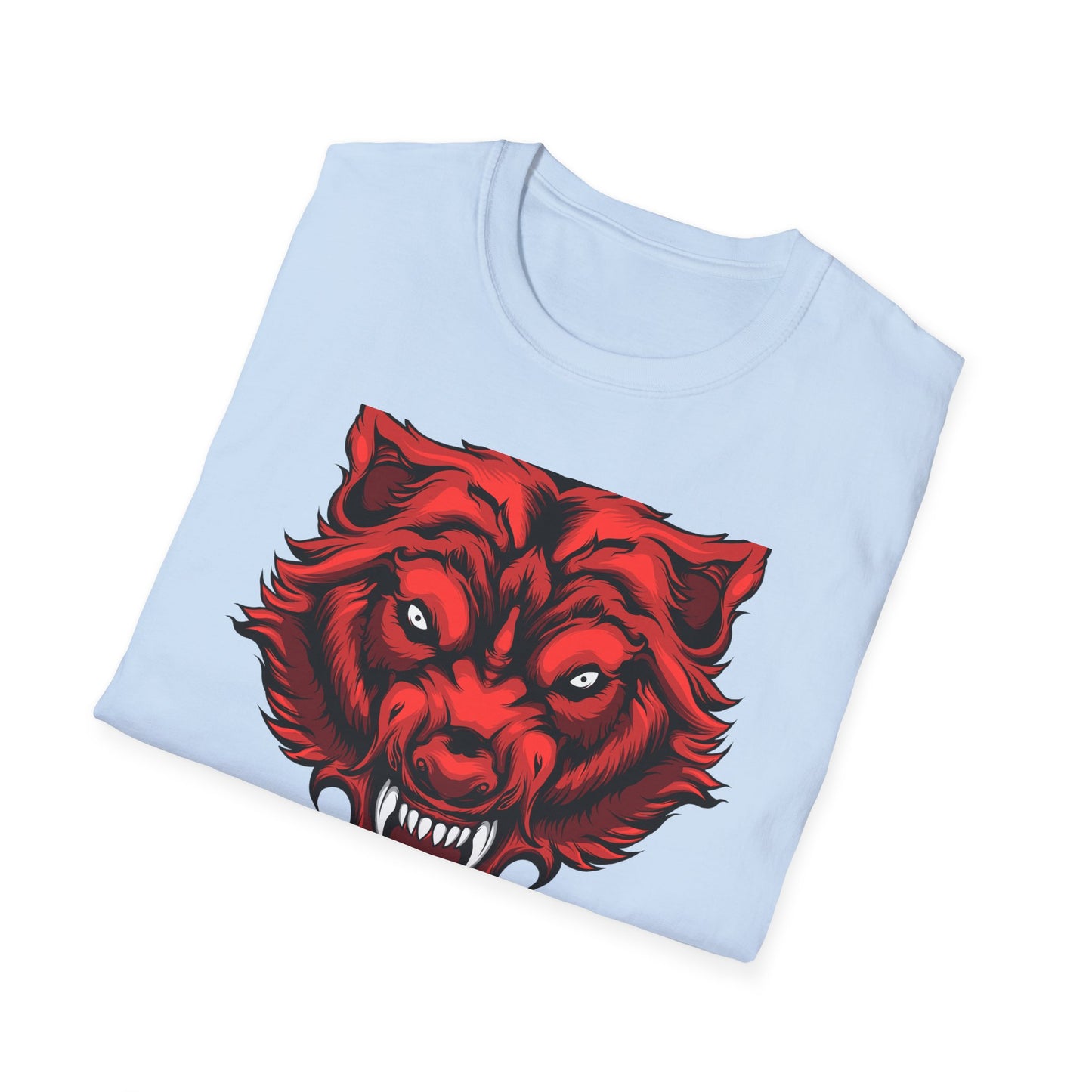 Fierce Red Snarling Beast T-Shirt: Unleash Your Inner Power - Aggressive Wolf Head Graphic Tee