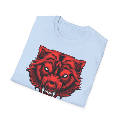 Fierce Red Snarling Beast T-Shirt: Unleash Your Inner Power - Aggressive Wolf Head Graphic Tee